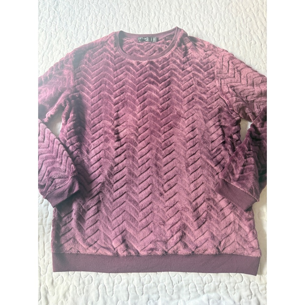 Womens S Sweatshirt Purple Chevron Textured Pullover SOFT WARM FUZZY COZYCURE